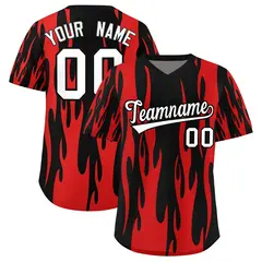 Black Red Flame Pattern Pullover Baseball Jersey