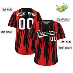 Black Red Flame Pattern Pullover Baseball Jersey 2