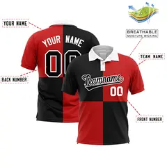 Black Red Four Squares Performance Polo Shirt 2