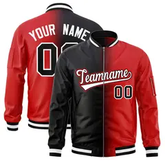 Black Red Full-Zip Gradient Fashion Letterman Bomber Jacket