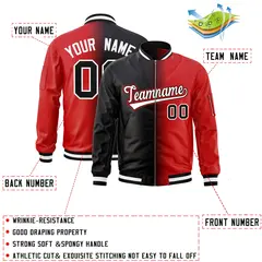 Black Red Full-Zip Gradient Fashion Letterman Bomber Jacket 2