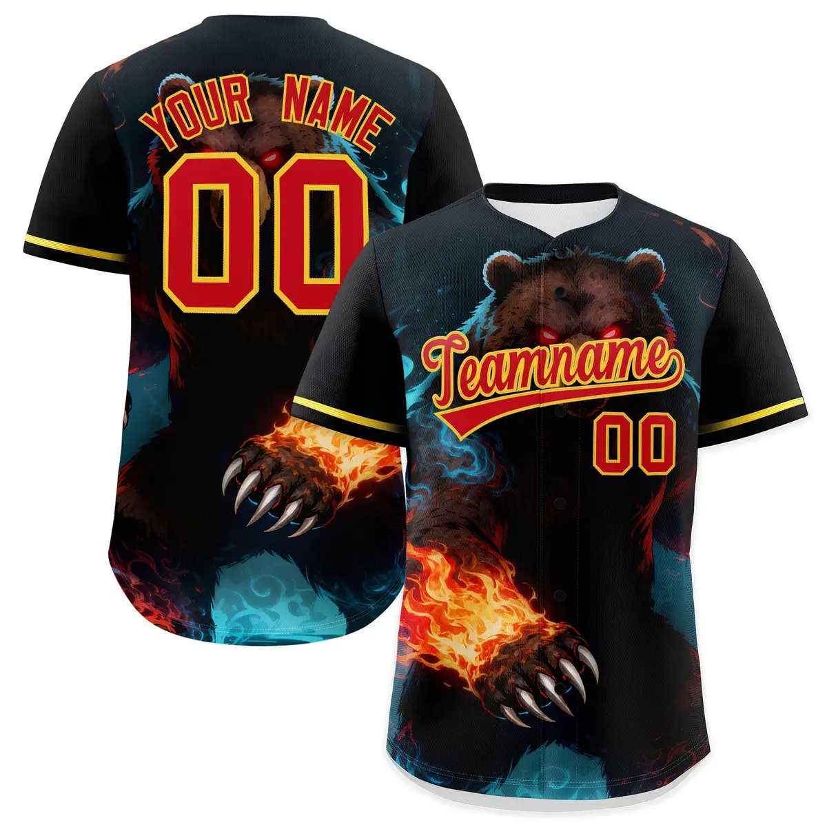 Black Red Gold Bear Graffiti Pattern Baseball Jersey