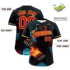 Black Red Gold Bear Graffiti Pattern Baseball Jersey 2