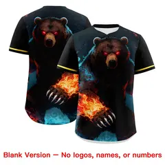 Black Red Gold Bear Graffiti Pattern Baseball Jersey 7