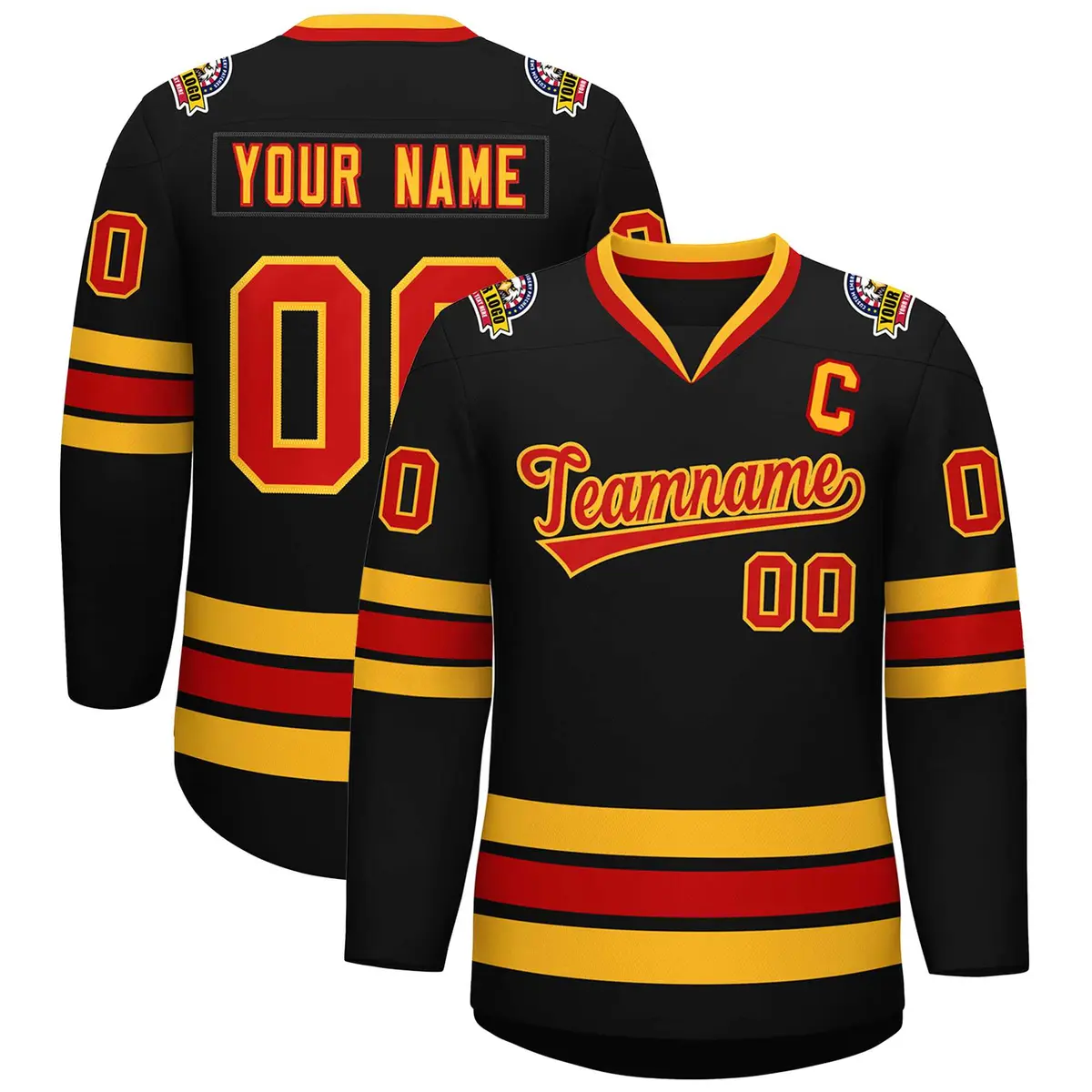 Black Red-Gold Classic Style Hockey Jersey