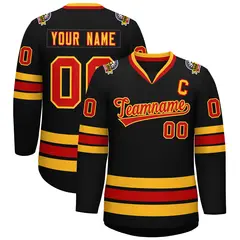 Black Red-Gold Classic Style Hockey Jersey