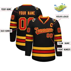 Black Red-Gold Classic Style Hockey Jersey 2