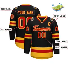 Black Red-Gold Classic Style Hockey Jersey 2
