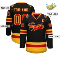 Black Red-Gold Classic Style Hockey Jersey 2