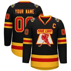 Black Red-Gold Classic Style Hockey Jersey 1