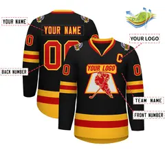 Black Red-Gold Classic Style Hockey Jersey 2