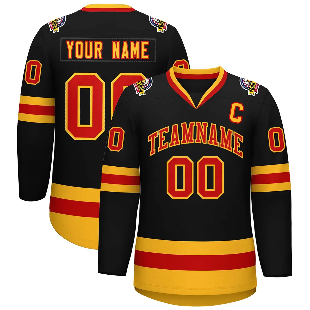 Black Red-Gold Classic Style Hockey Jersey