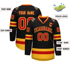 Black Red-Gold Classic Style Hockey Jersey 2