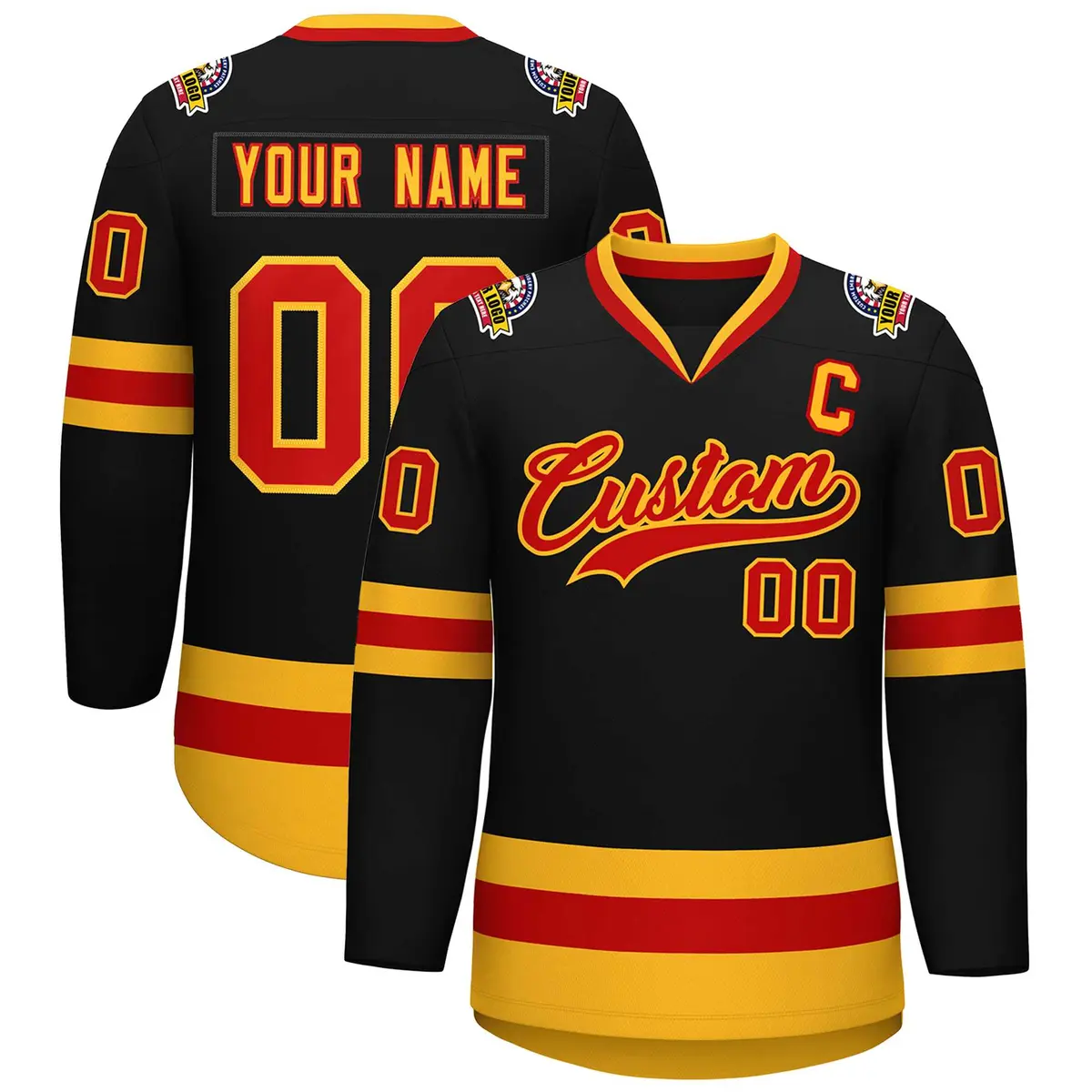 Black Red-Gold Classic Style Hockey Jersey