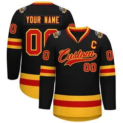 Black Red-Gold Classic Style Hockey Jersey 1