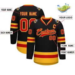 Black Red-Gold Classic Style Hockey Jersey 2