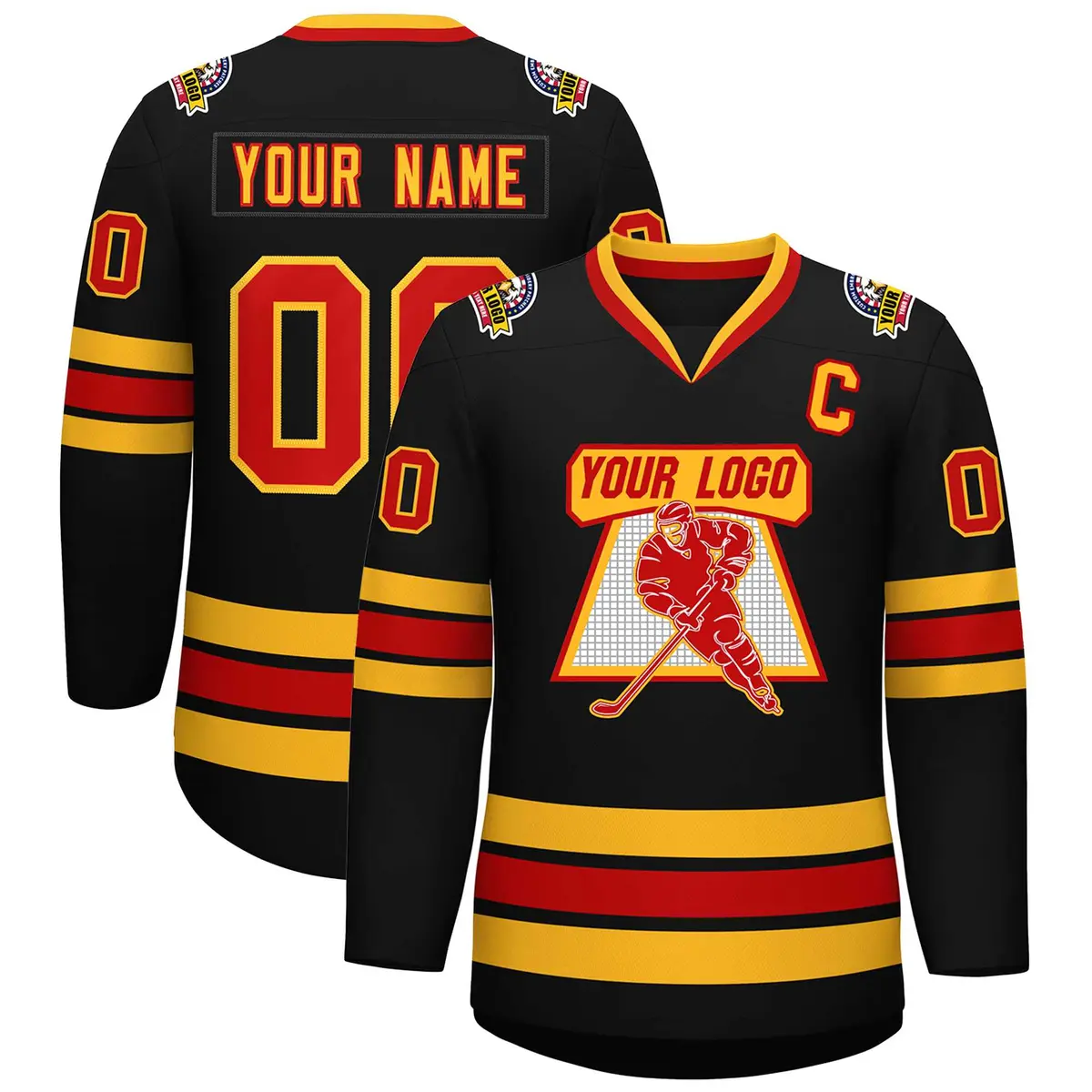 Black Red-Gold Classic Style Hockey Jersey