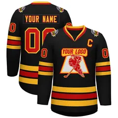 Black Red-Gold Classic Style Hockey Jersey 1