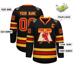Black Red-Gold Classic Style Hockey Jersey 2