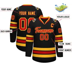 Black Red-Gold Classic Style Hockey Jersey 2