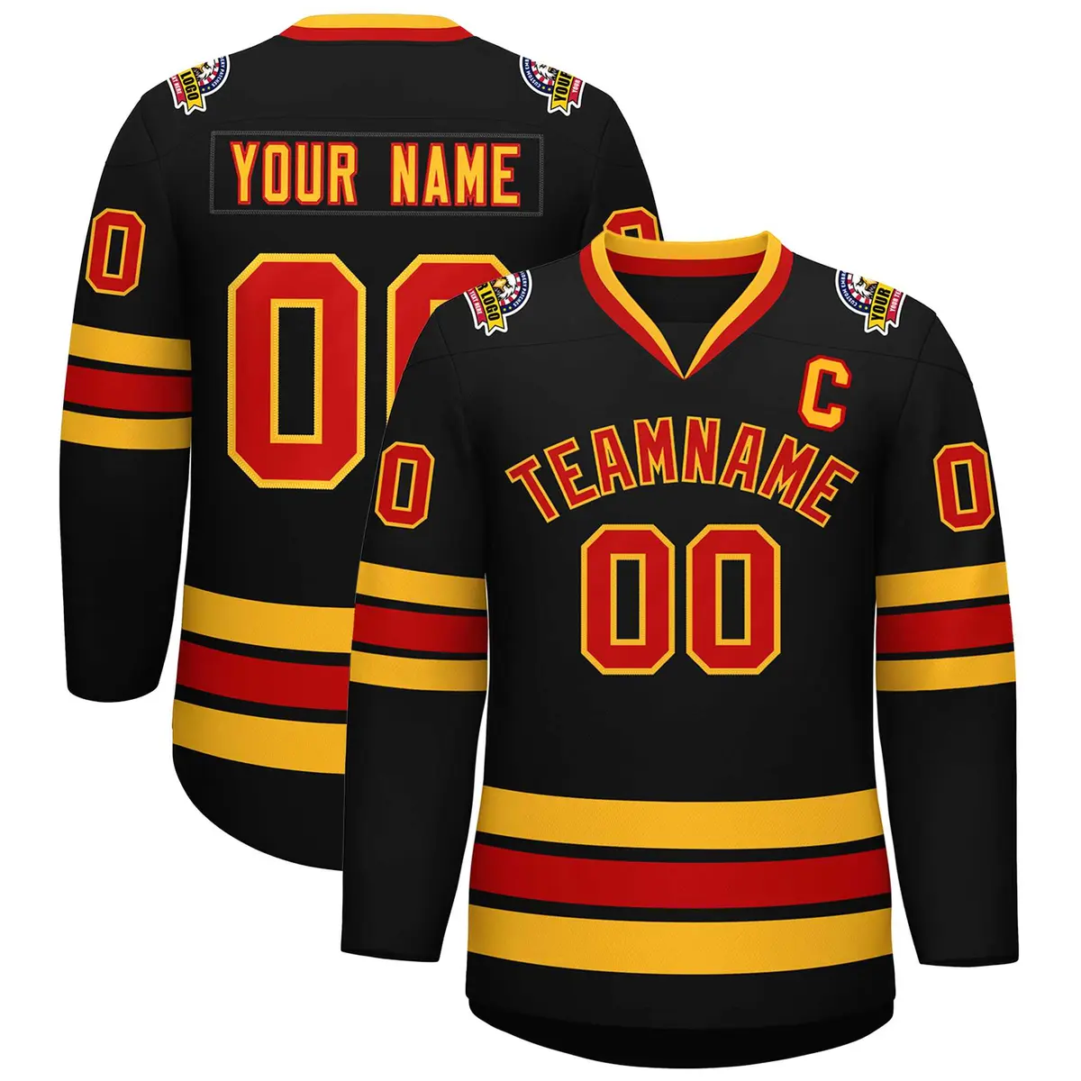 Black Red-Gold Classic Style Hockey Jersey