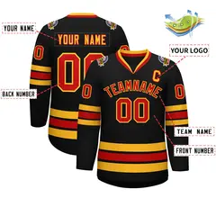 Black Red-Gold Classic Style Hockey Jersey 2