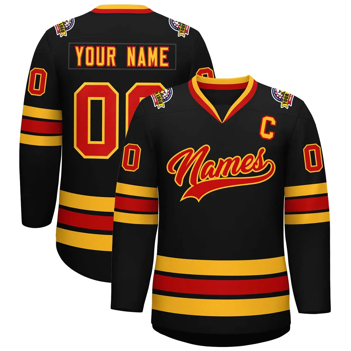 Black Red-Gold Classic Style Hockey Jersey