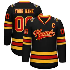 Black Red-Gold Classic Style Hockey Jersey 1
