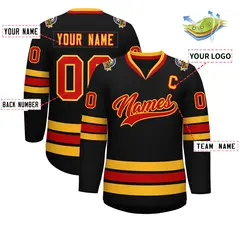 Black Red-Gold Classic Style Hockey Jersey 2