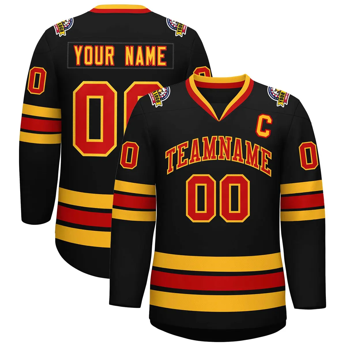 Black Red-Gold Classic Style Hockey Jersey