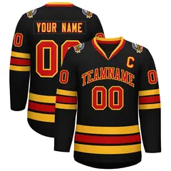 Black Red-Gold Classic Style Hockey Jersey 1
