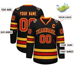 Black Red-Gold Classic Style Hockey Jersey 2