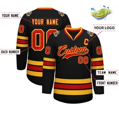Black Red-Gold Classic Style Hockey Jersey 2