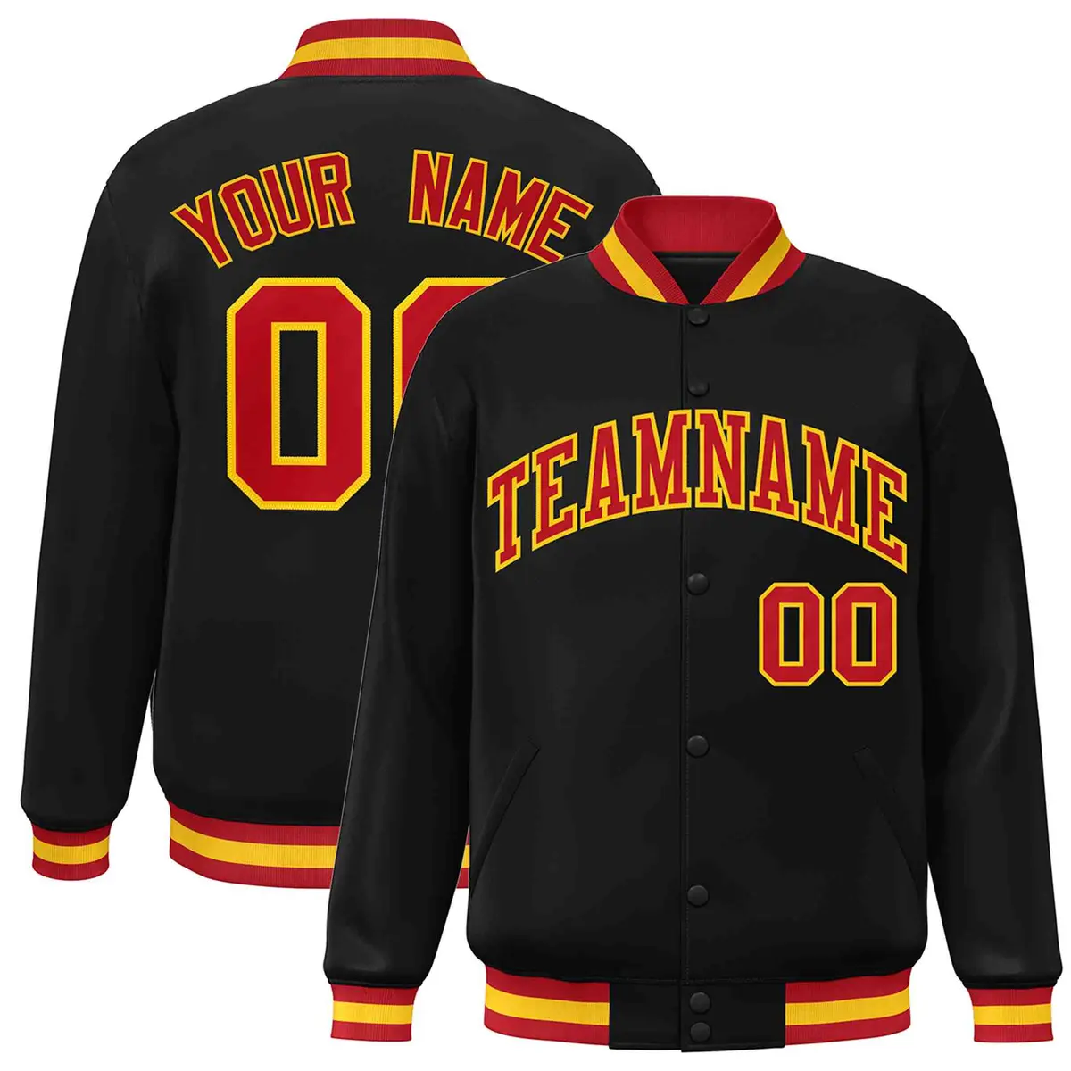 Black Red-Gold Classic Varsity Full-Snap Letterman Jacket