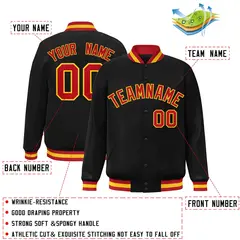Black Red-Gold Classic Varsity Full-Snap Letterman Jacket 2