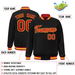 Black Red-Gold Classic Varsity Full-Snap Letterman Jacket 2