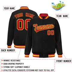 Black Red-Gold Classic Varsity Full-Snap Letterman Jacket 2