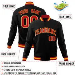 Black Red-Gold Classic Varsity Full-Snap Letterman Jacket 4