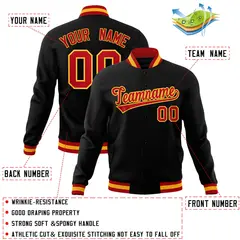 Black Red-Gold Classic Varsity Full-Snap Letterman Jacket 4