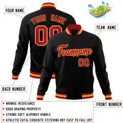 Black Red-Gold Classic Varsity Full-Snap Letterman Jacket 4