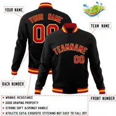 Black Red-Gold Classic Varsity Full-Snap Letterman Jacket 4