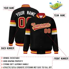 Black Red-Gold Color Block Varsity Full-Snap Baseball Jacket 2