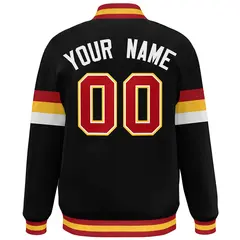 Black Red-Gold Color Block Varsity Full-Snap Baseball Jacket 4