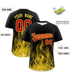 Black Red Gold Flame Graffiti Pattern Baseball Jersey 2