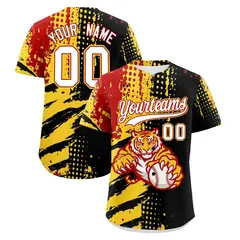 Black Red Gold Full-Snap Tiger Graffiti Baseball Jersey