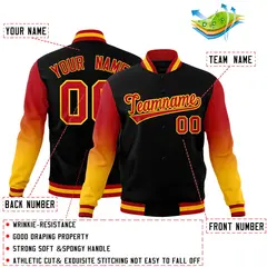 Black Red Gold Gradient Varsity Raglan Letterman Jacket 2