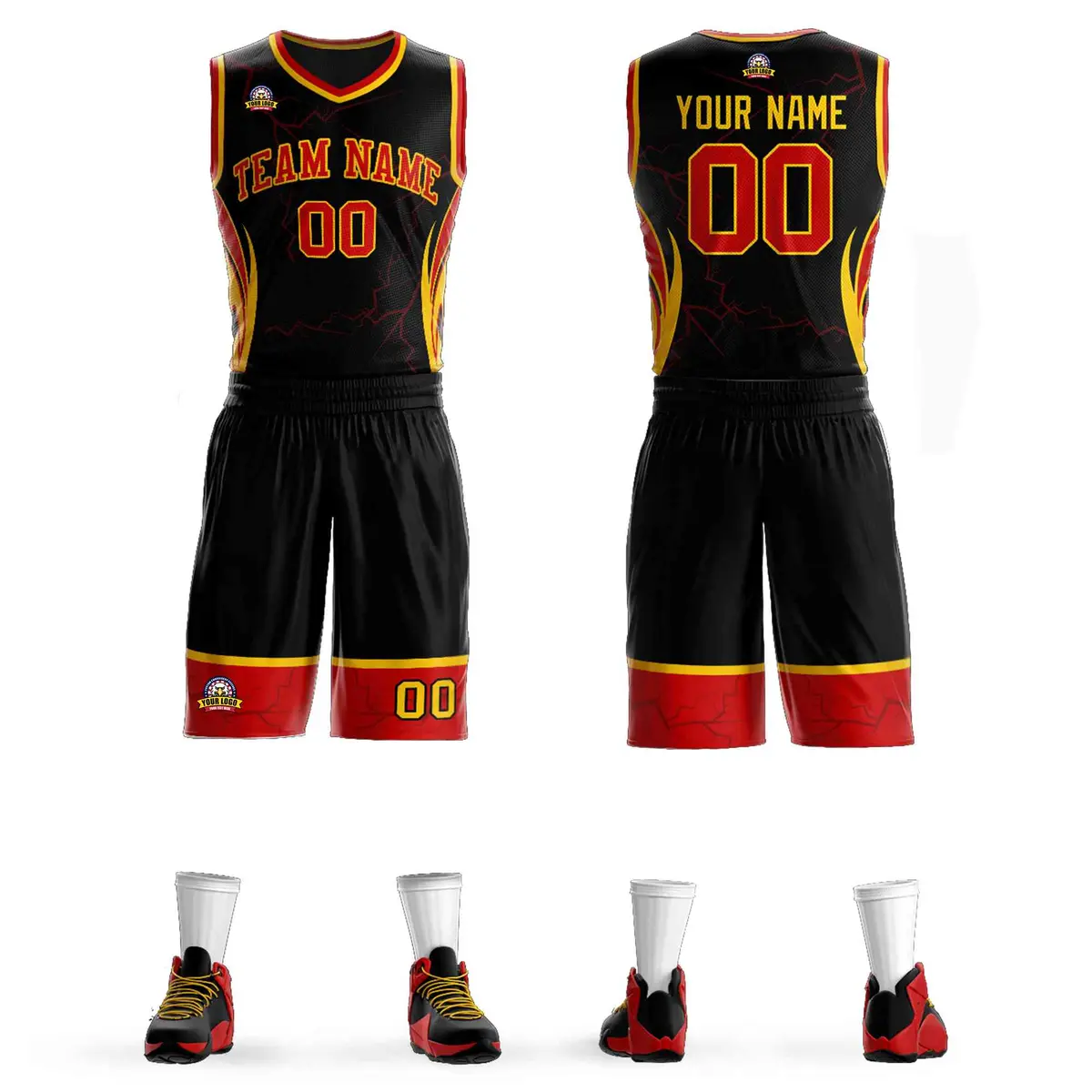 Black Red-Gold Graffiti Lightning Pattern Basketball Jersey
