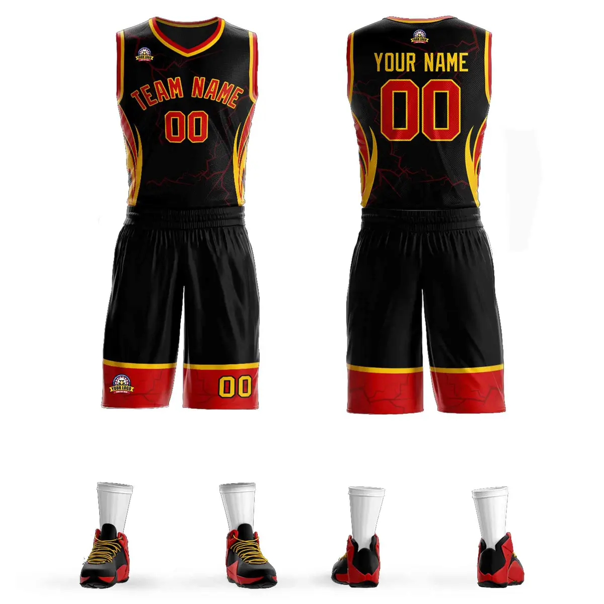 Black Red-Gold Graffiti Lightning Pattern Basketball Jersey