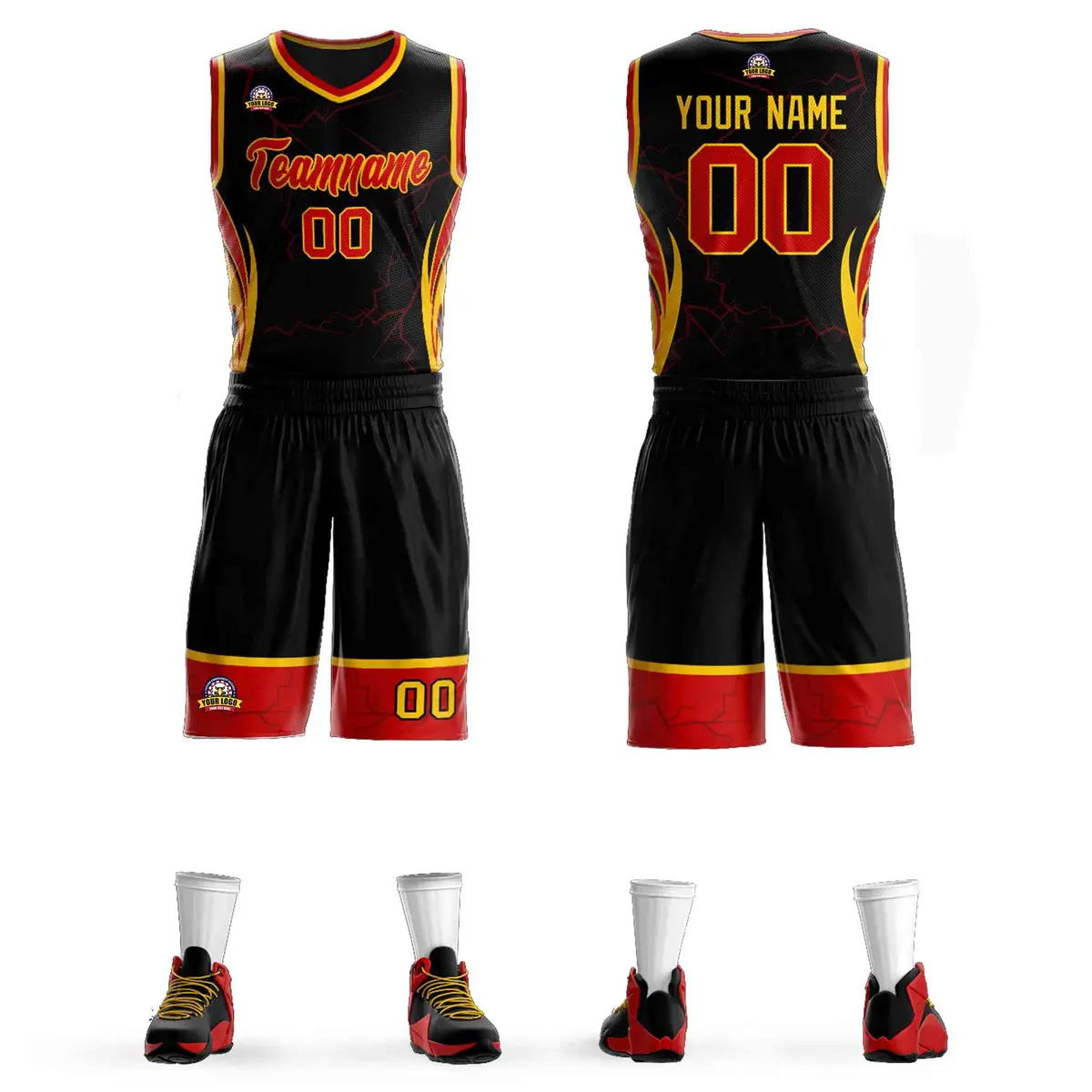 Black Red-Gold Graffiti Lightning Pattern Basketball Jersey