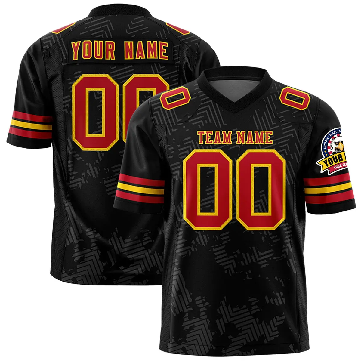 Black Red-Gold Graffiti Line Authentic Football Jersey